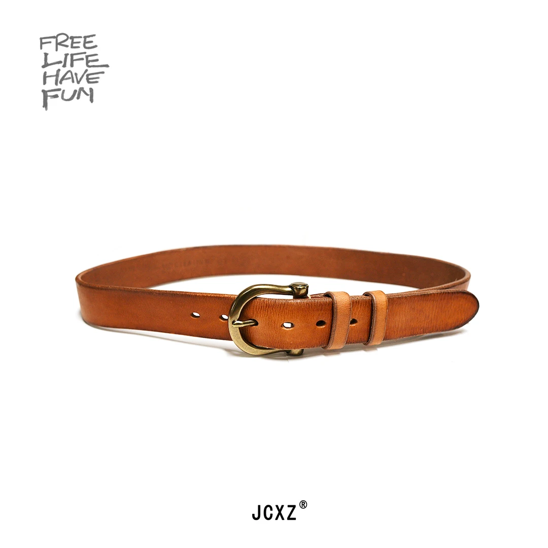 男士真牛皮皮带手工擦色水染西部腰带针眼美式复古牛仔休闲马蹄扣