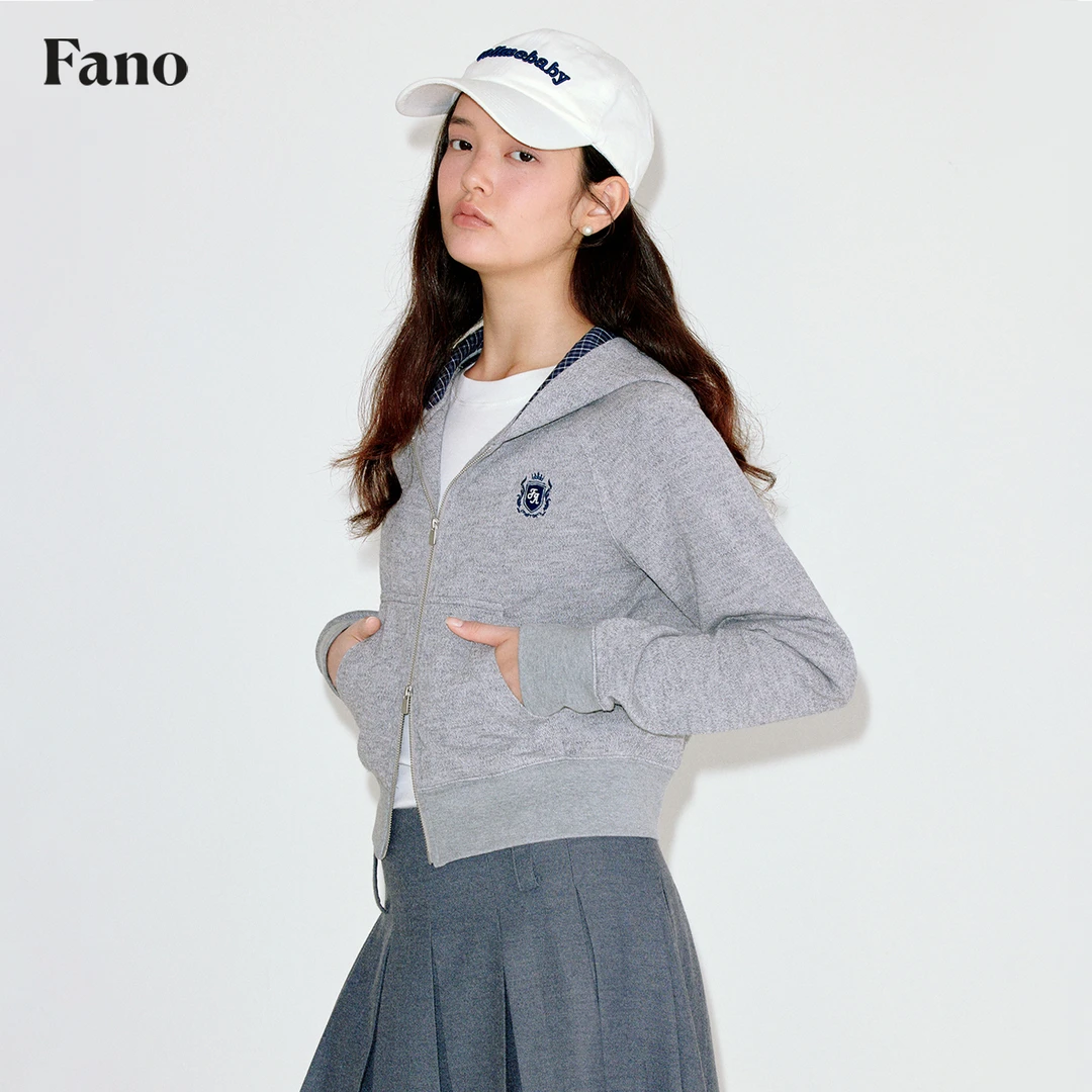 范洛Fano经典俱乐部徽章“插肩袖拼格”短款连帽卫衣FQ25S195