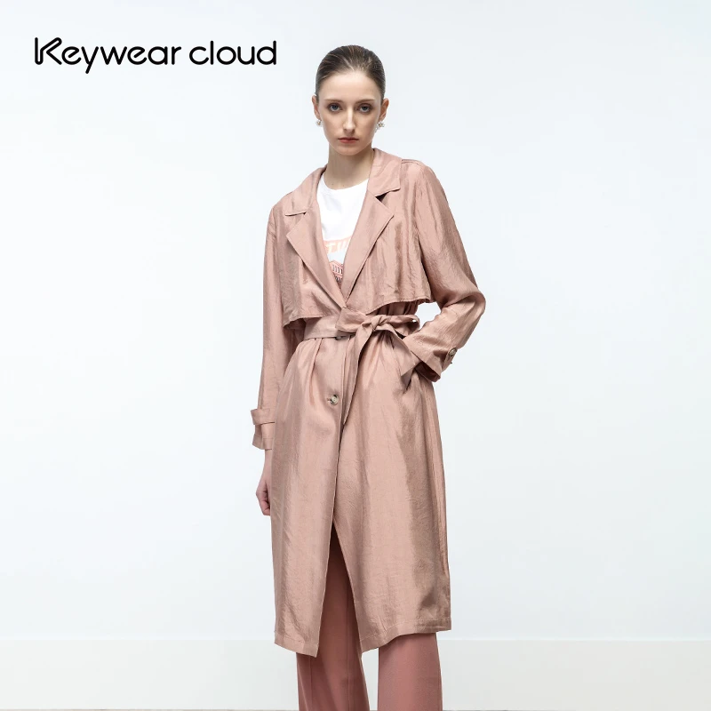 Keywearcloud奇威秋季通勤中长款西装领站利落气场风衣外套