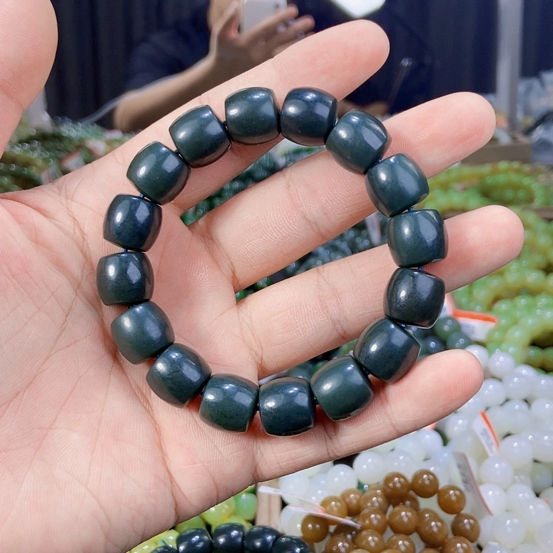 和田玉未镶嵌手串纯天然卡14新疆且末料沙枣青手串多样性发一