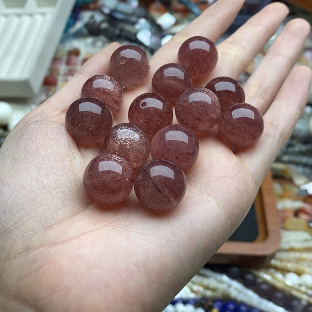 玛瑙/玉髓未镶嵌珠宝半成品一个装纯天然15.5mm草莓晶单珠