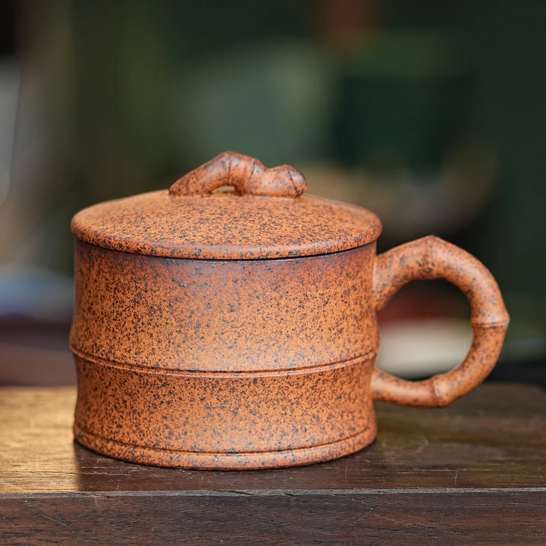 【2694竹节盖杯】宜兴原矿紫砂手工制作竹节盖杯