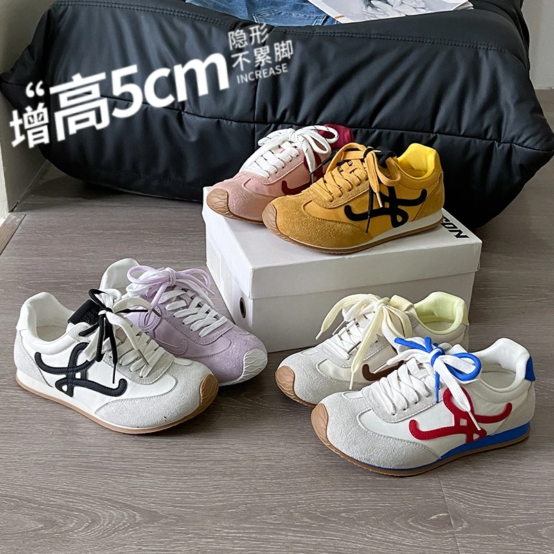 内增高德训鞋女款春夏新款复古厚底鞋子小个子轻便运动休闲阿甘鞋