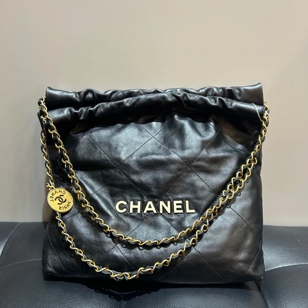 95新 Chanel/香奈儿 香奈儿Chanel 22bag 小号黑色白字垃圾袋23C