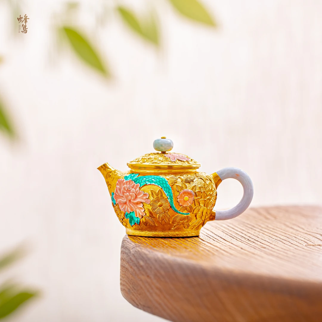 蜂鸟工坊 大师壶 珐琅青蛇花朵镀金小壶 SWA18172