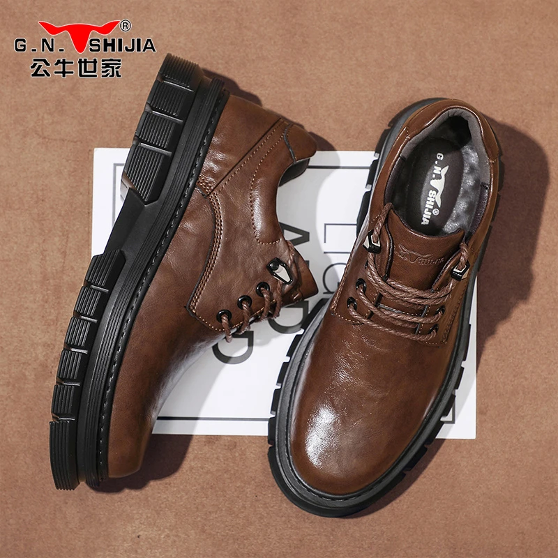 公牛世家皮鞋男士春季新款厚底增高男鞋低帮英伦风休闲商务结婚鞋
