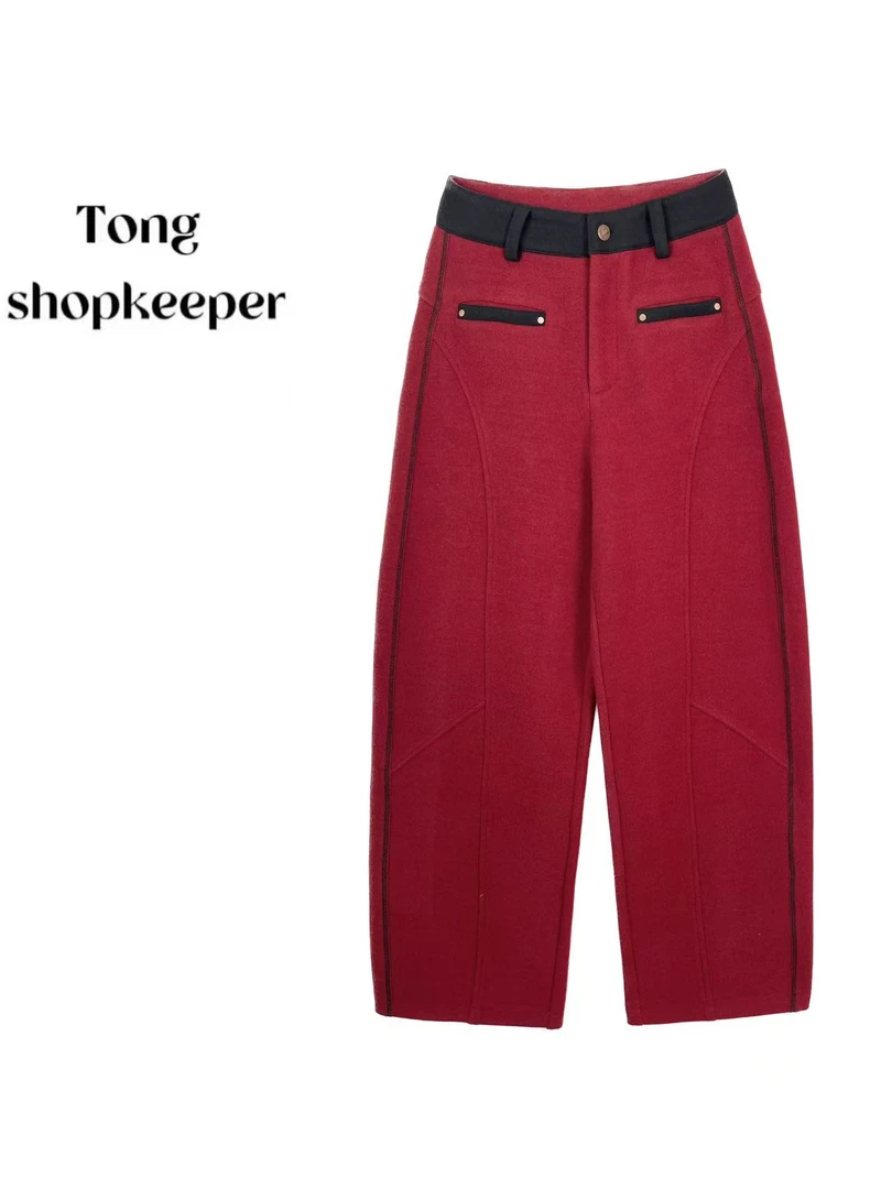 QJ/彤掌柜1682910 冬款25加绒绵羊毛打揽版型设计口袋阔腿休闲裤
