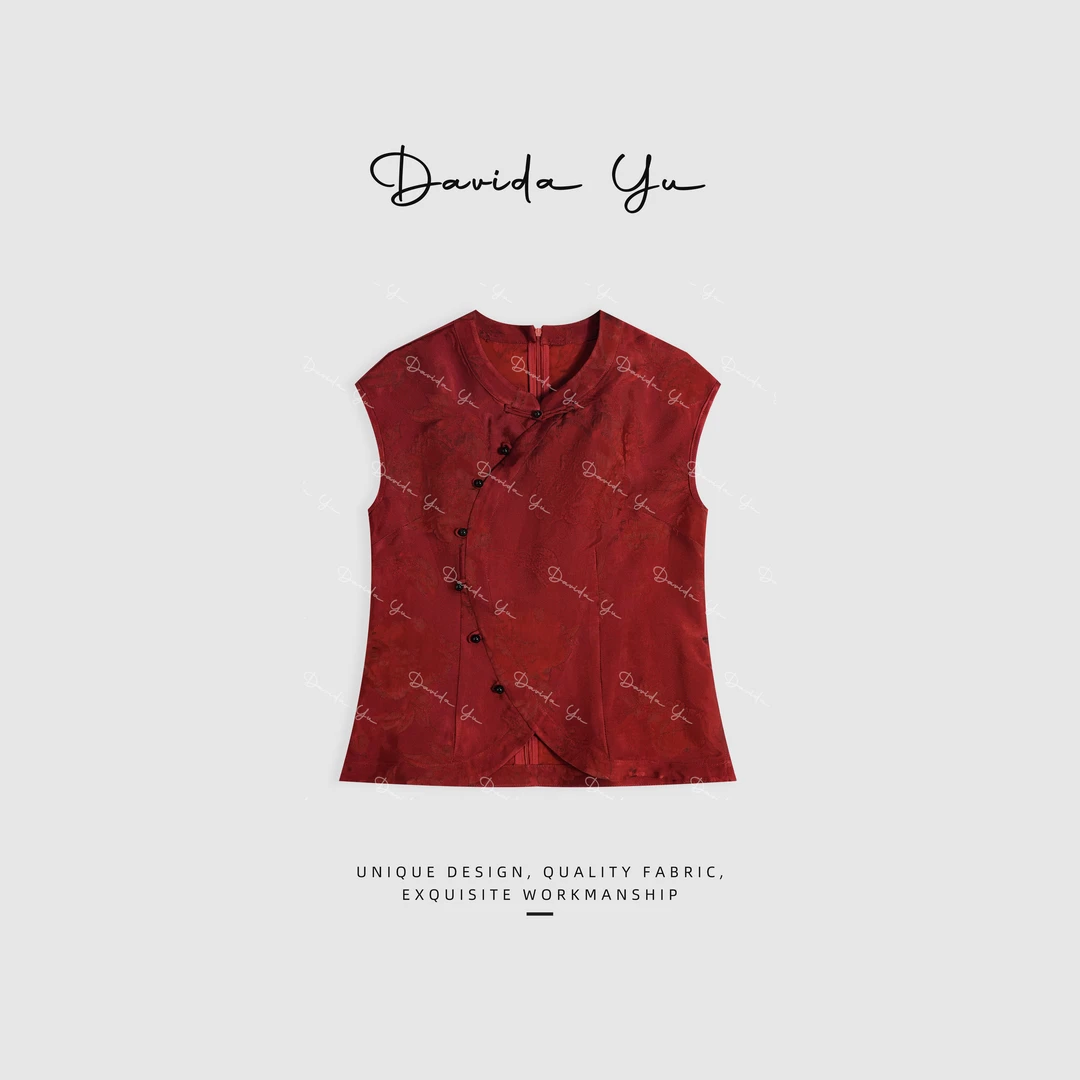 Davida Yu【红玫瑰】100%醋酸 感染力极强的醋酸马甲上衣 W51207