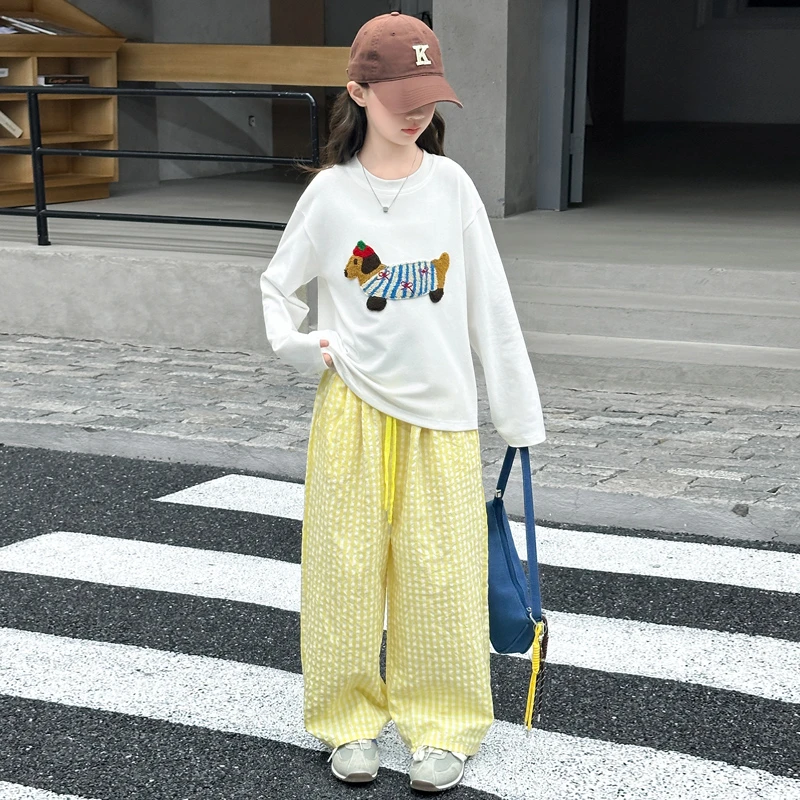 女童秋装套装2025春秋新款儿童时尚长袖打底衫韩版女孩洋气两件套