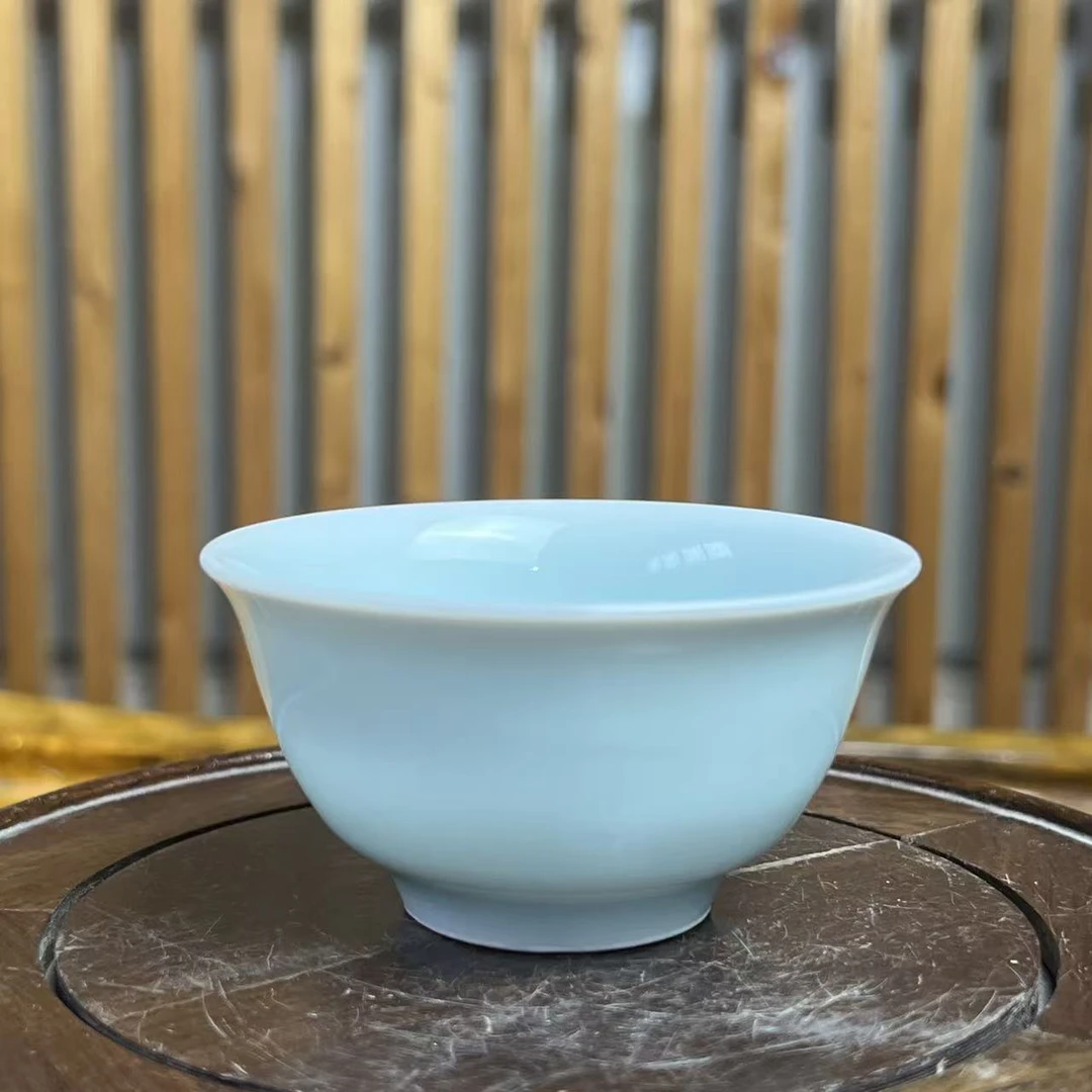 天青色压手杯手工玉质感暗纹薄胎透光礼品家用茶室办公室必备健康