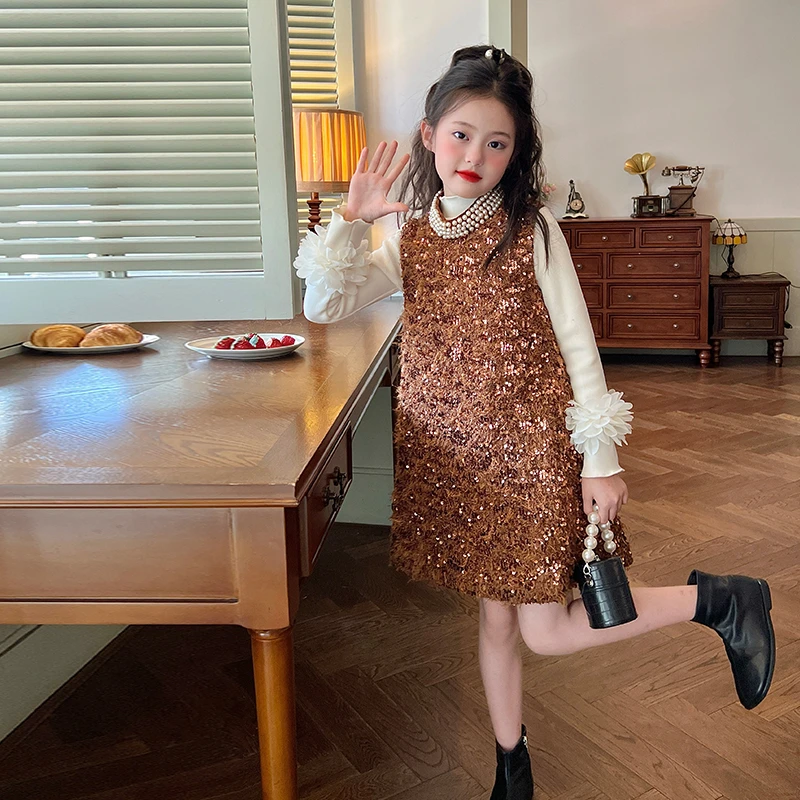 【清仓】女童名媛风流苏背心裙儿童宝宝春装高级感钉珠裙子国风