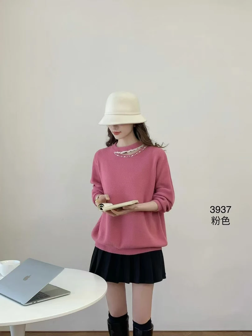 新款斜开口韩国绒毛衣3937
