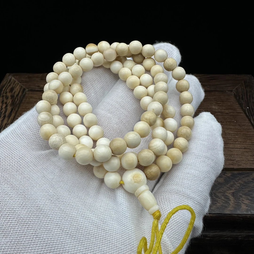 C0001天然猛犸牙108佛珠多圈手链6mm 支持鉴定假一罚十