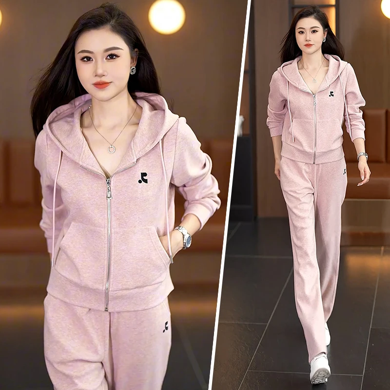 慵懒风休闲运动套装女春秋2025新款高级感超火减龄连帽卫衣两件套