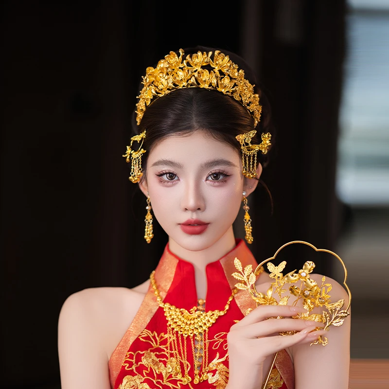 合金婚庆饰品 中式新娘金色凤冠高级感造型富贵旗袍头饰品MT0210T