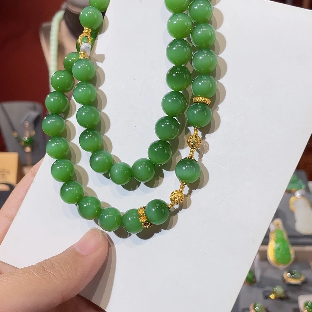 九***令和田玉18K金镶嵌颈饰