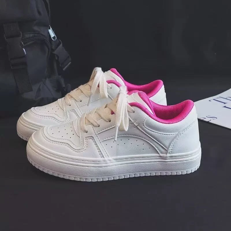 H1072 果色小白鞋女款百搭皮面2025学生休闲板鞋港风配裙子女鞋