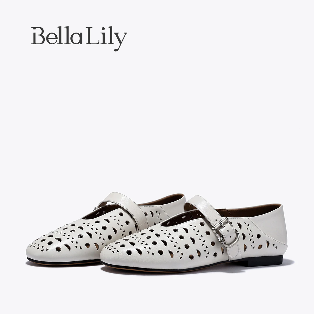 BellaLily2025春季新款镂空通勤平底鞋女温柔单鞋薄底玛丽珍鞋子