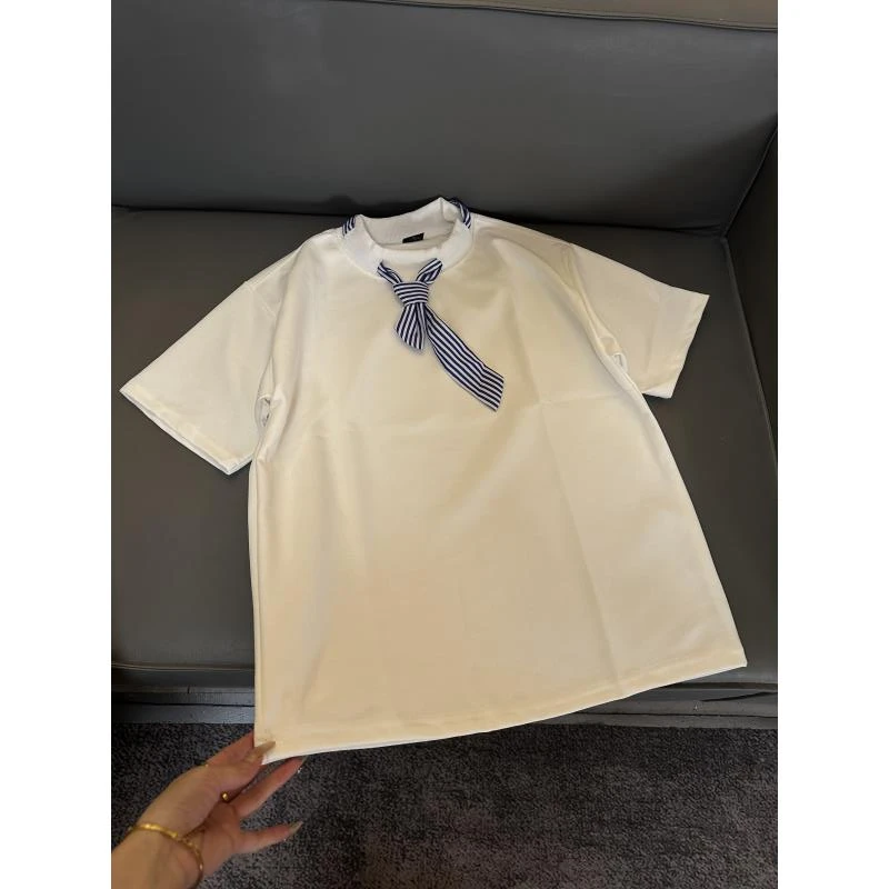 Z131 小方巾蝴蝶结t恤男夏季美式cleanfit短袖航海系情侣五分半袖