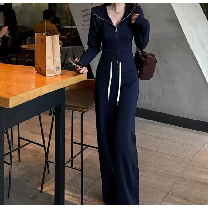 欧货休闲运动套装女春秋2025新款时尚洋气宽松高腰阔腿裤两件套潮