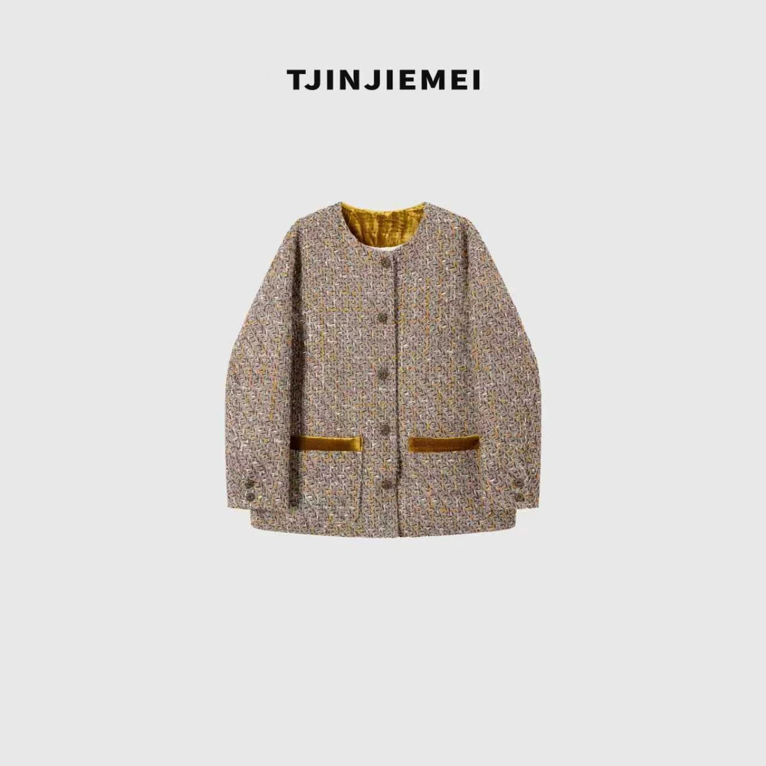 T井姐妹【鎏金岁月 】设计感羊毛混纺彩纱羽绒服WT2509-TJ526