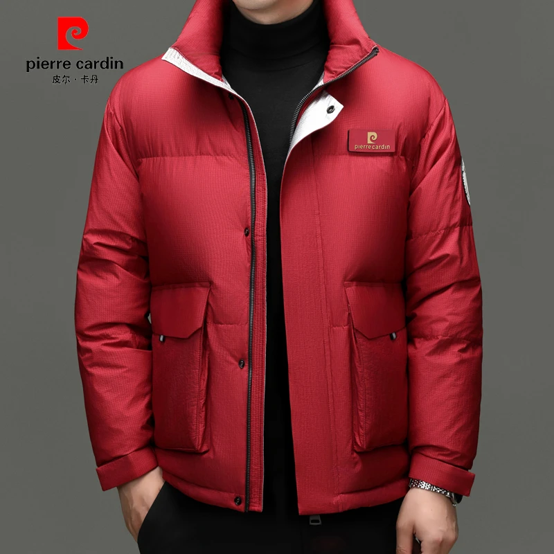 皮尔卡丹正品冬季新款男士羽绒服加厚保暖时尚本命年红色羽绒服男