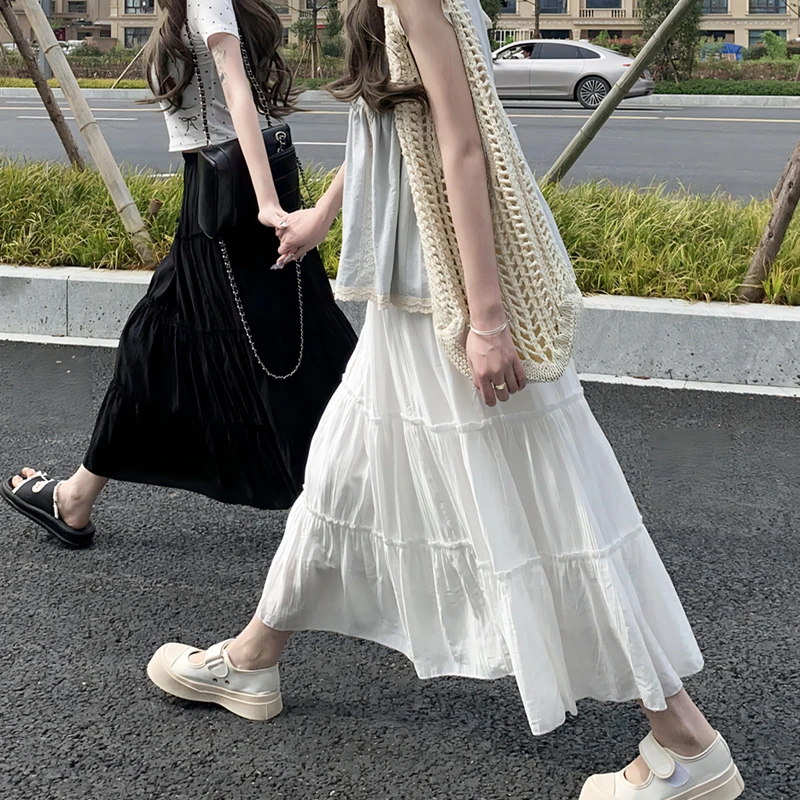 白色半身裙女2025夏季薄新款高腰显瘦a字芭蕾风中长款蓬蓬蛋糕裙