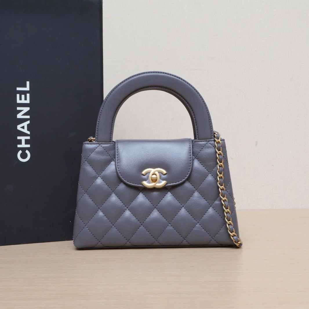 99新 Chanel/香奈儿 小花6珊 24A Kelly链条手柄 深灰色