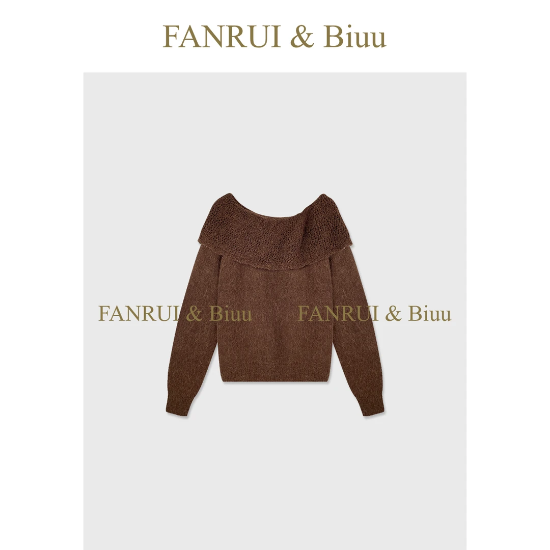 抖音双11泛芮「贝贝biuu」钩花大翻领气质减龄毛针织衫B18814