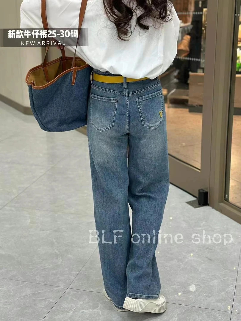 2025春款蓝色V牛仔裤 时尚显瘦流行