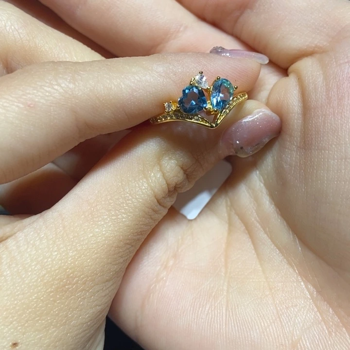 托帕石戒指银S925镀金镶嵌