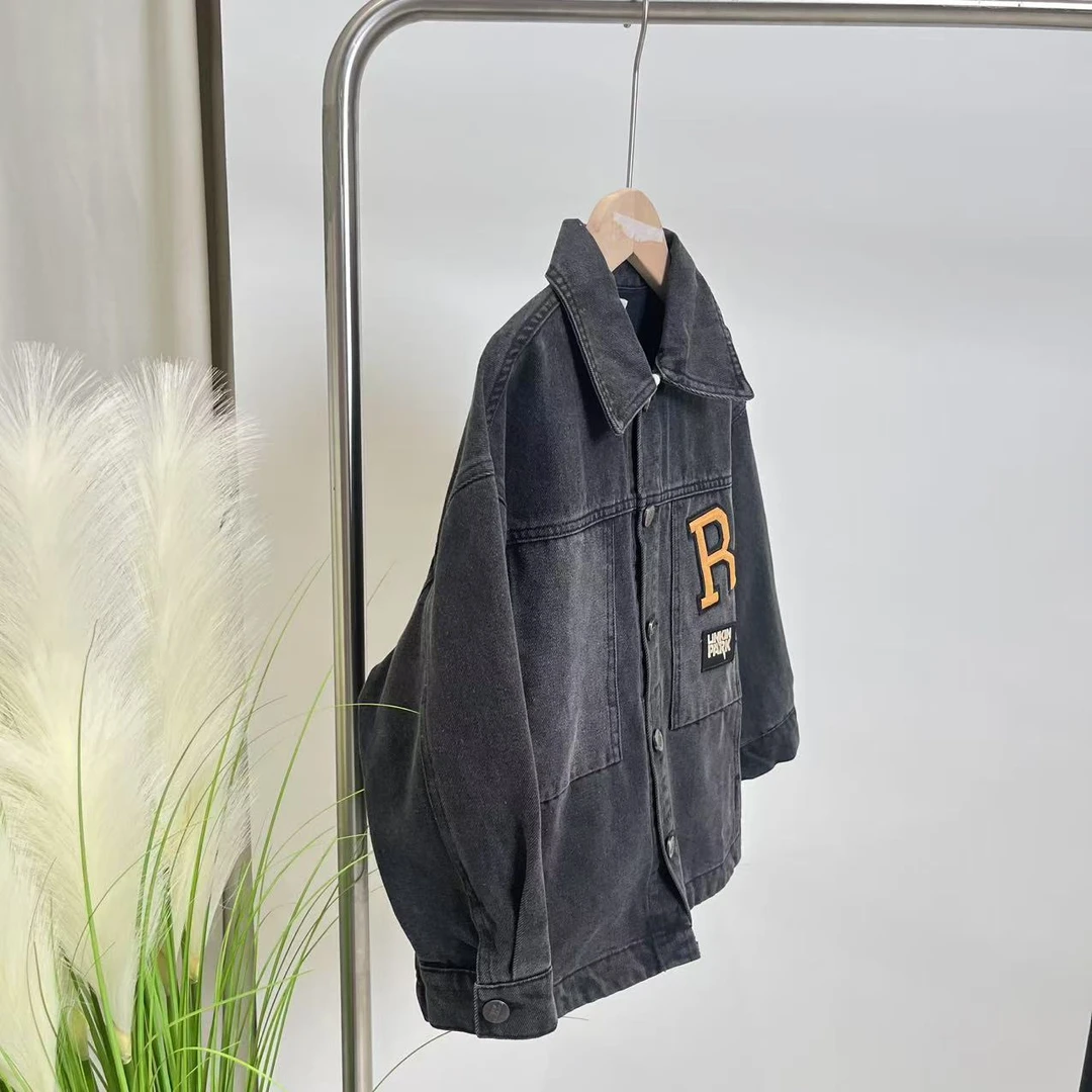 秋季新款男童女童牛仔外套黑色 3418韵系秋