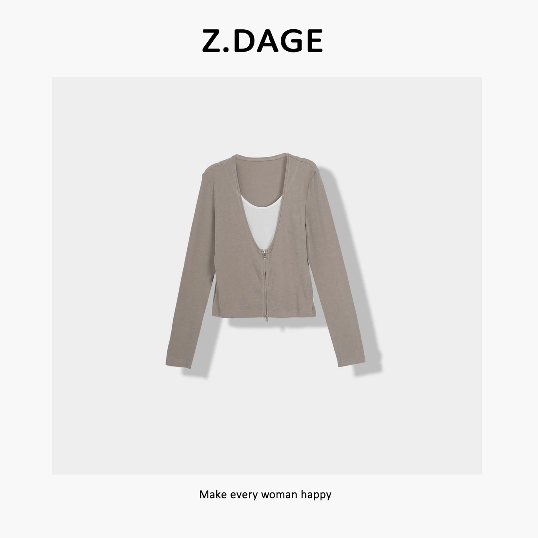 z.dage-'加州蓝天’极简时尚春款小清新感假两件针织T恤-7398