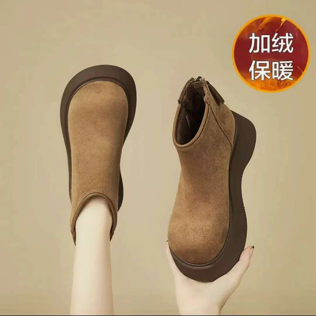 【现货+运费险】勃肯小个超厚短筒英伦风韩式棉靴复古2025显高棉鞋