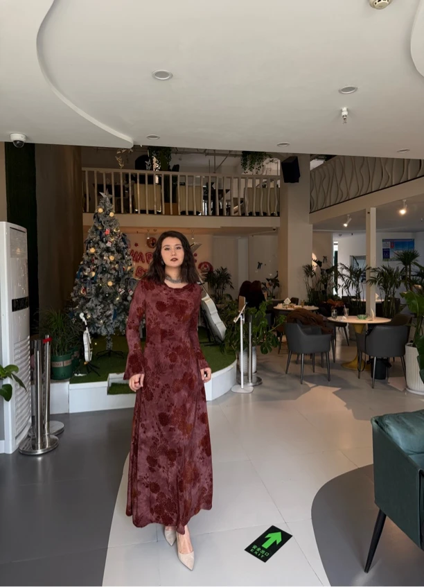 秋款冰丝气质修身连衣裙显瘦长袖提花