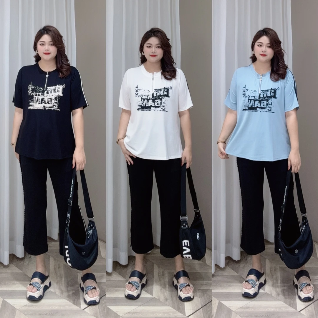 PWD33081【现货仅上衣】做旧涂鸦风领口拉链设计大码上衣【衣长69】