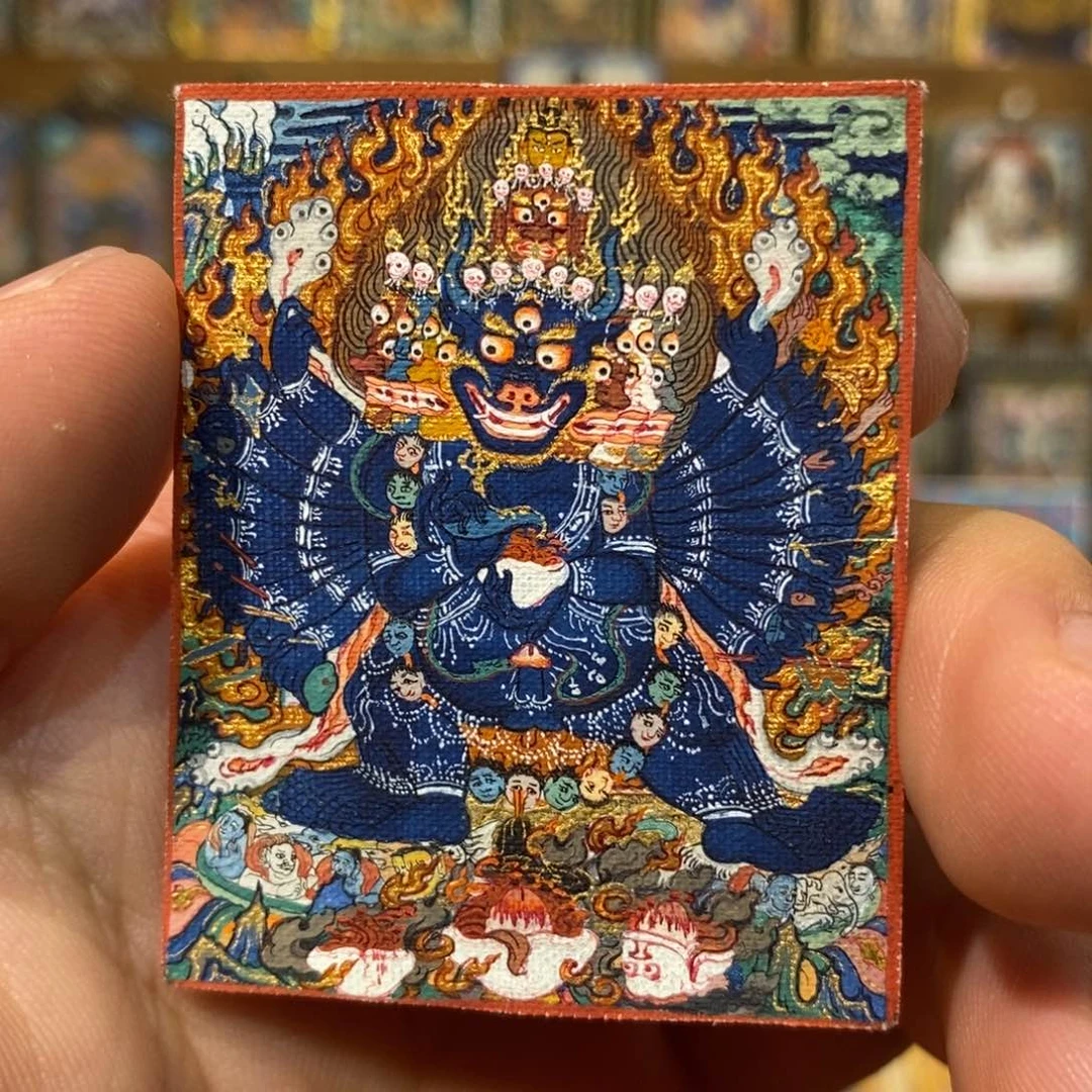 吊坠七*彩绘大威德小唐卡