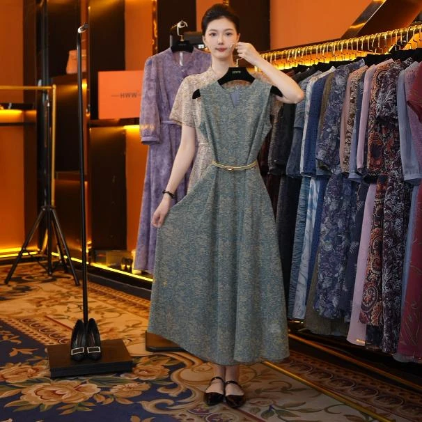 【赫尔温】设计款青花蓝时尚收腰显瘦连衣裙DHZFF51936