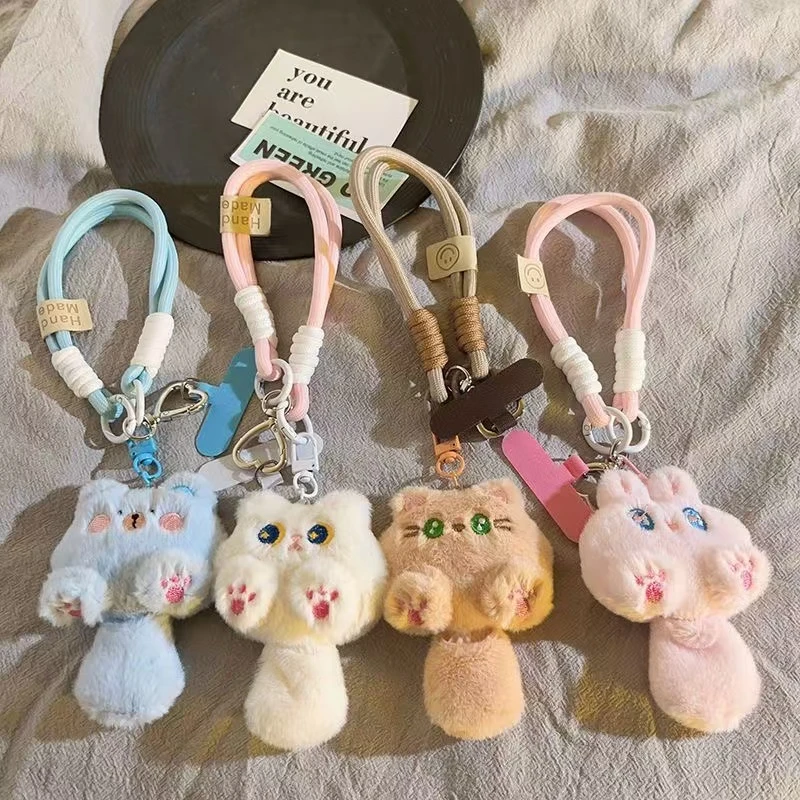 搞怪卡通橘色毛绒猫尾巴手机链条卡通挂件编织带挂链手绳韩系挂绳
