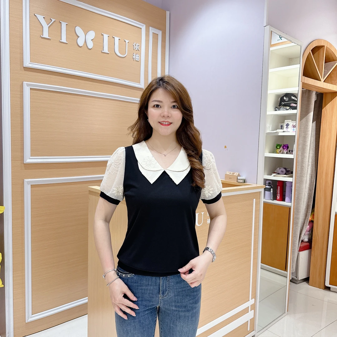 百搭大版上衣 6-159女士遮肉显瘦气质女人味短袖T恤大码女装