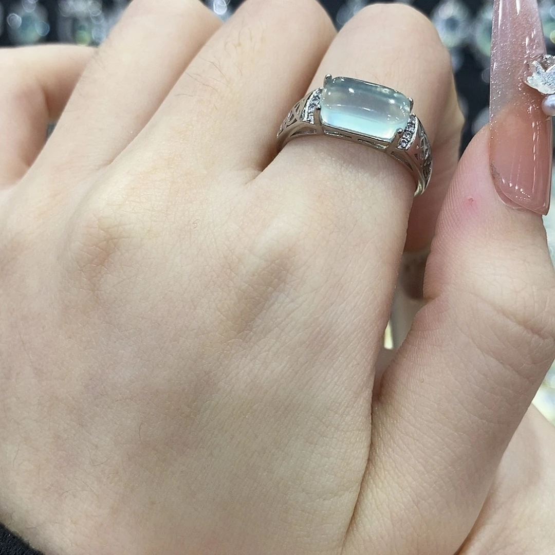 蛇纹石玉银S925镶嵌戒指