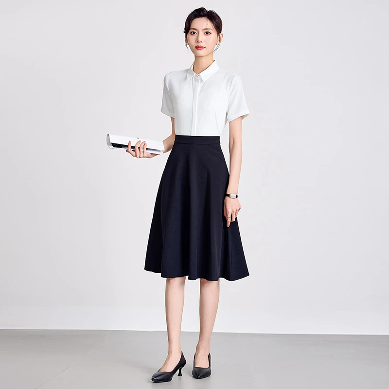 2025新款夏季白色雪纺短袖衬衫职业装通勤内搭衬衣女小个子2520