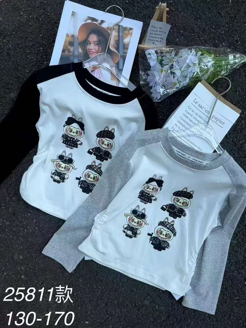 F155儿童萌宝春秋辣妹插肩长袖T恤拉布款