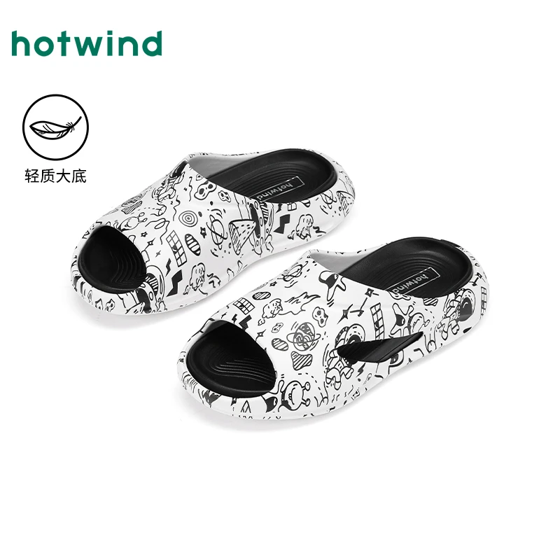 捡漏！热风男鞋夏季卡通涂鸦凉拖鞋厚底百搭外穿一字拖H62M25641