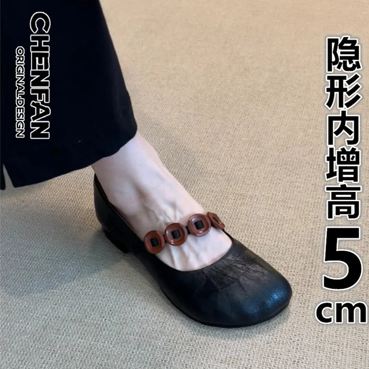 羊皮版~小香风平底复古一字带玛丽珍鞋女圆头浅口单鞋小皮鞋百搭