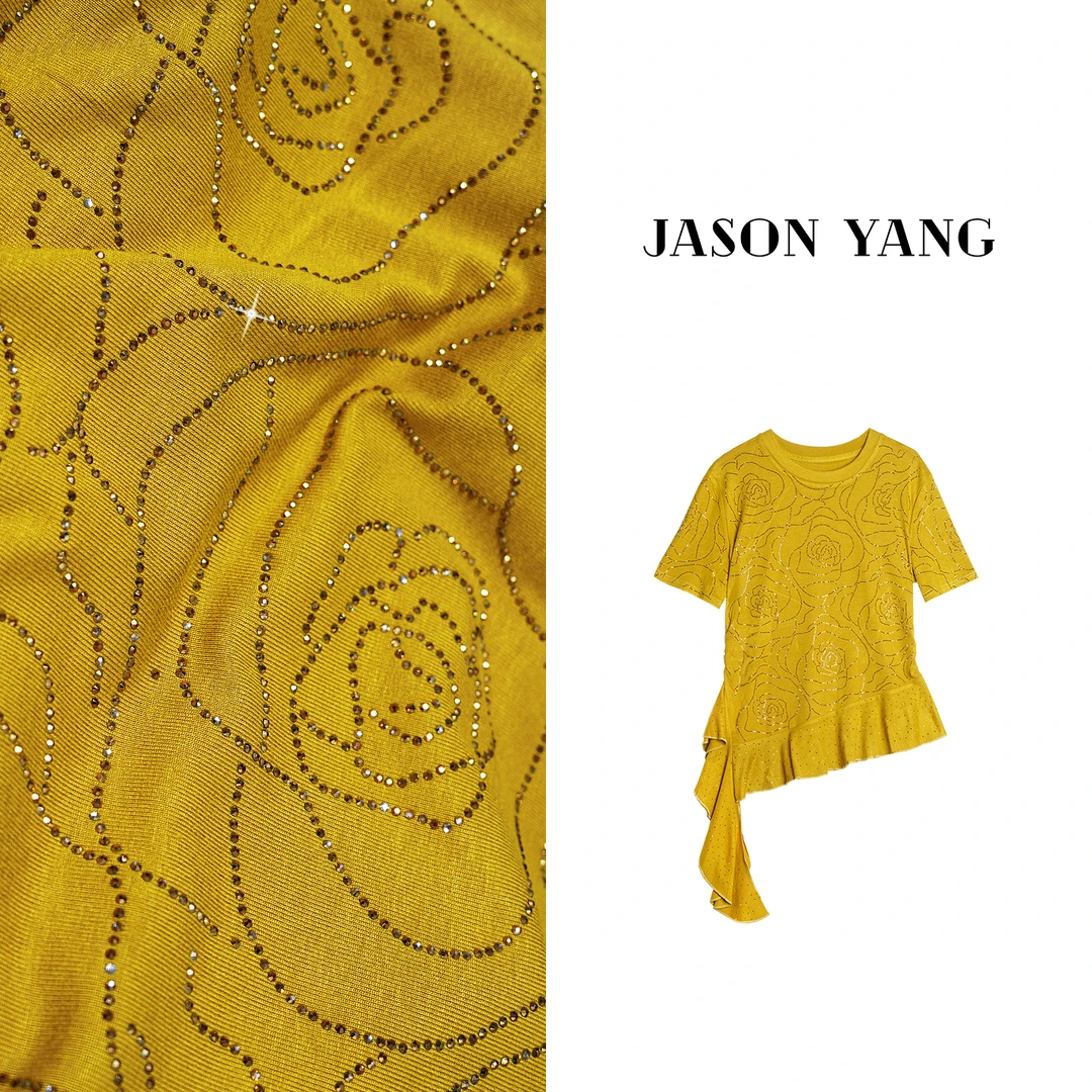 现货丽丽家  项链玫瑰满身烫钻气质时尚宽松百搭短袖T恤