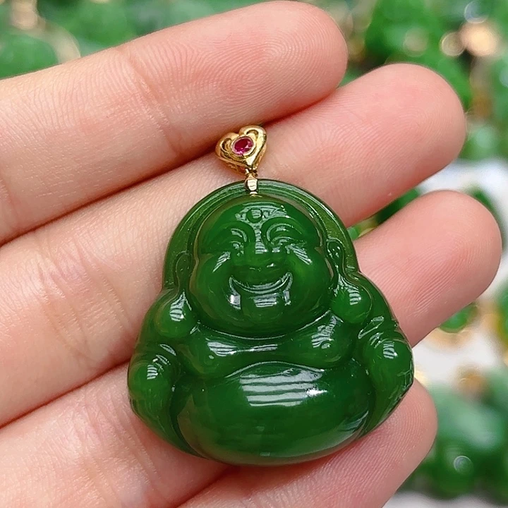 和田玉（碧玉）颈饰18K金镶嵌