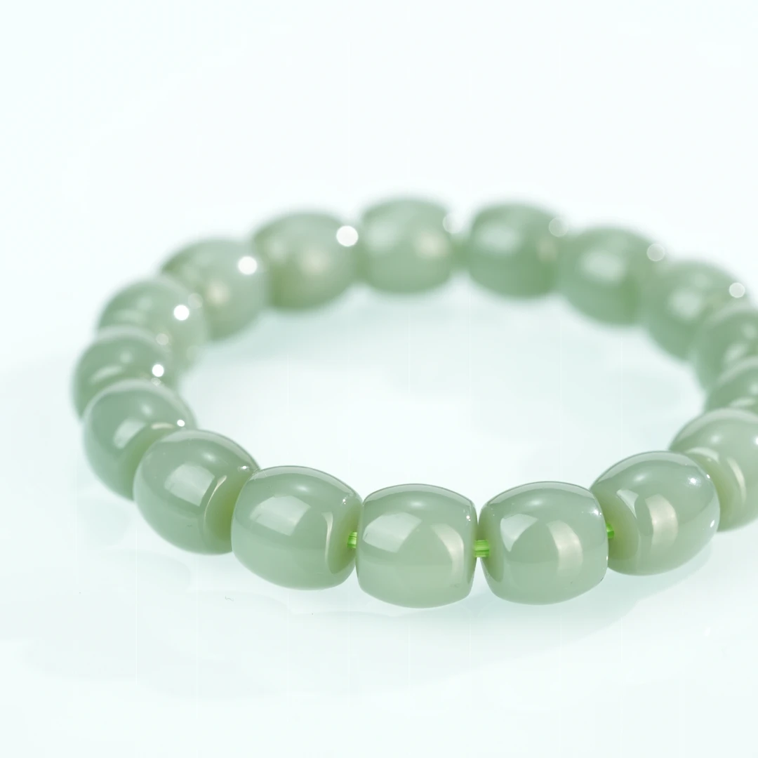 典藏级 和田玉粉青老型直切无结构手串 11.5mm H19920