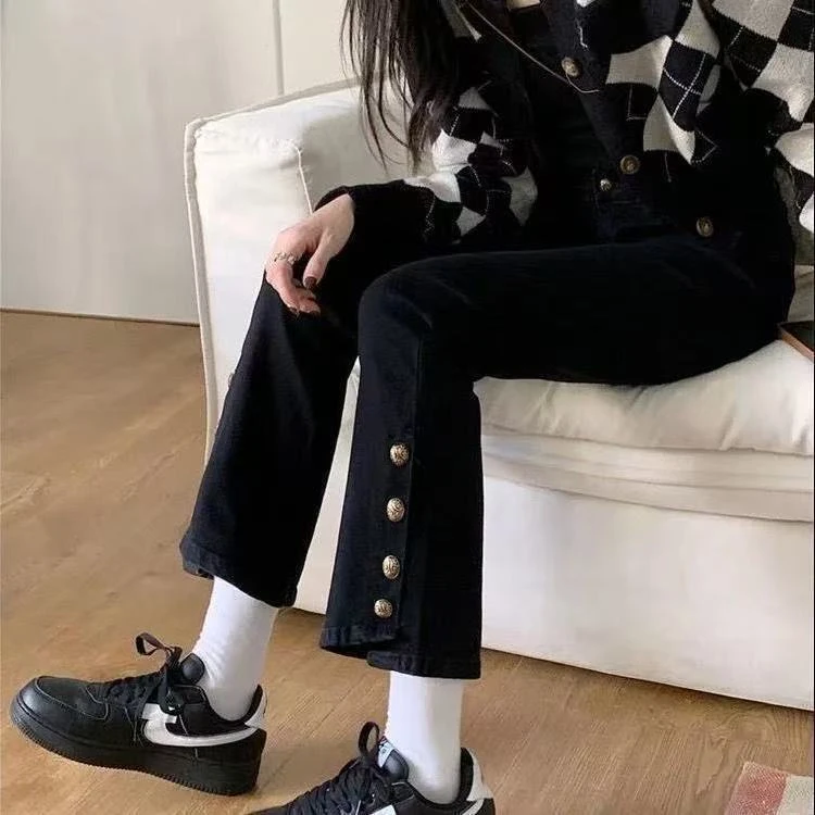 5218【臻炫女装】新款时尚显瘦设计感直筒百搭牛仔裤休闲