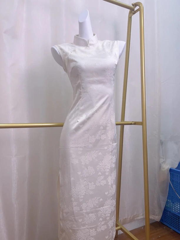 V-3079 银月 锦段提花 无袖 新中式夏款年轻款改良旗袍120cm长款